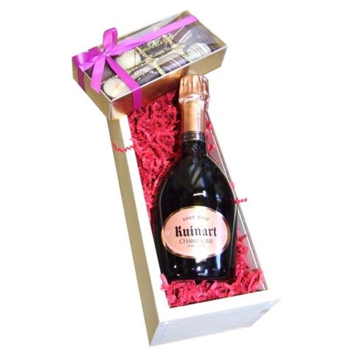 Send Half Bottle of Ruinart Rose With Truffles in Wooden Box Gift Set Online